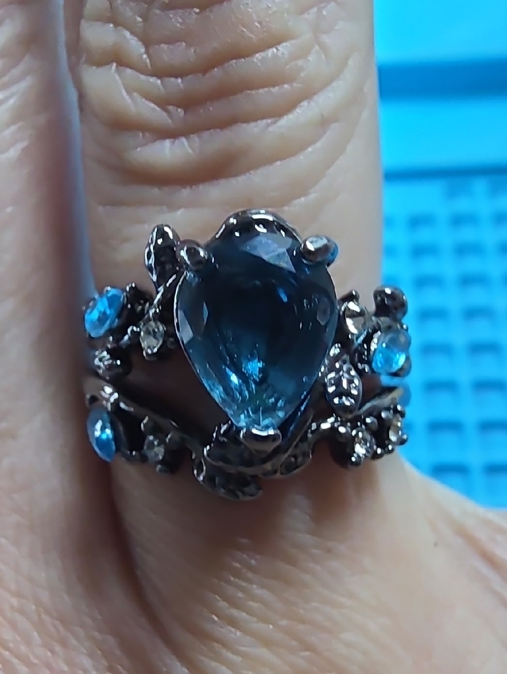Blue Teardrop Gemstone Rings - Elegant Women's Jewelry